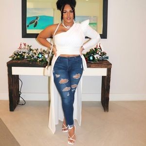 White crop long back blouse